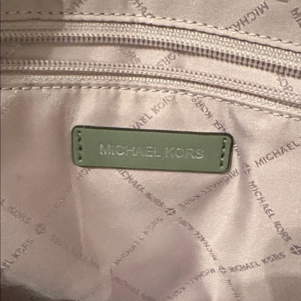 Michael Kors Green with suede Avril top zip satchel